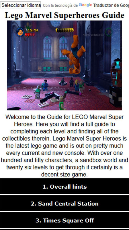 Captura de tela do Guide For Lego Marvel Free - Modo Clássico